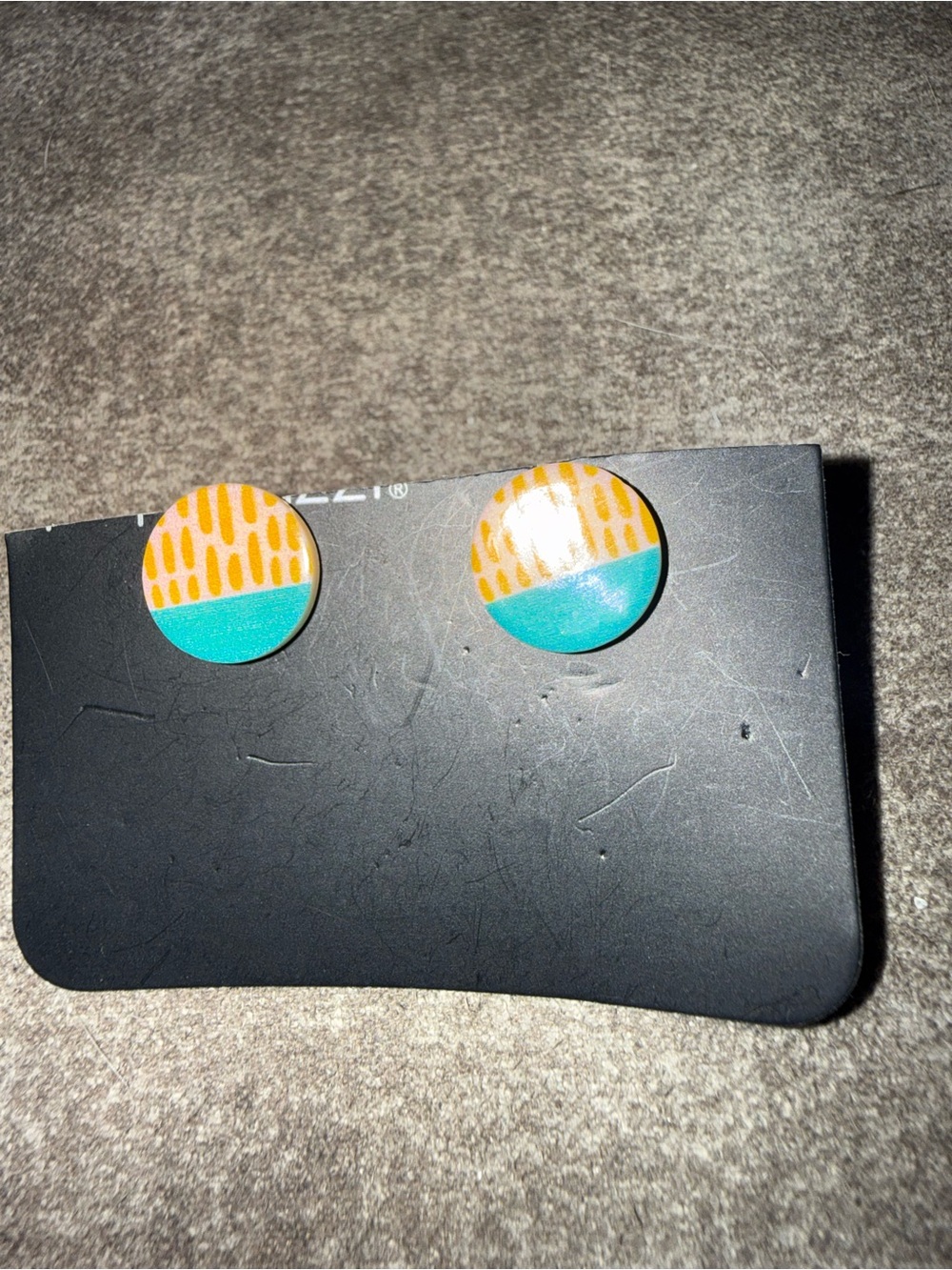 Girls Teal and Orange Patterned Round Stud Earrings